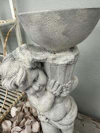 Cherub holding Bowl Paris Grey & white left COLLECT ONLY