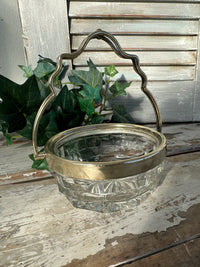Art Deco pressed glass silver trimmed snack or bon bon bowl