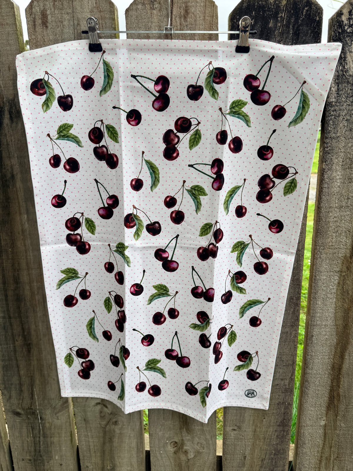 Tea towel Dark Cherry pink spots Michel design works