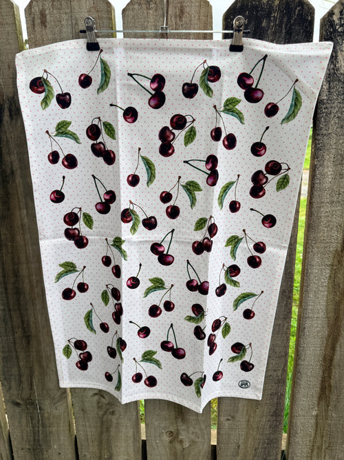 Tea towel Dark Cherry pink spots Michel design works