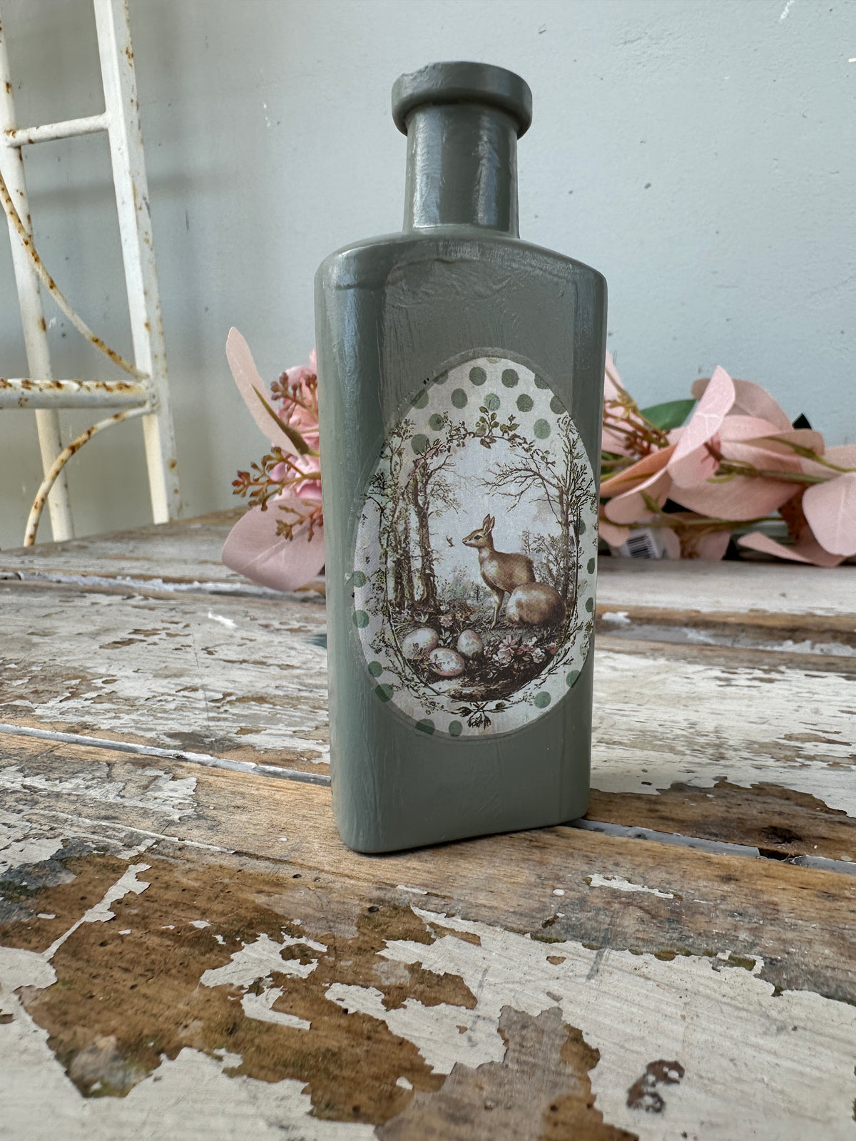 Painted glass bottle Newell w easter Eggs