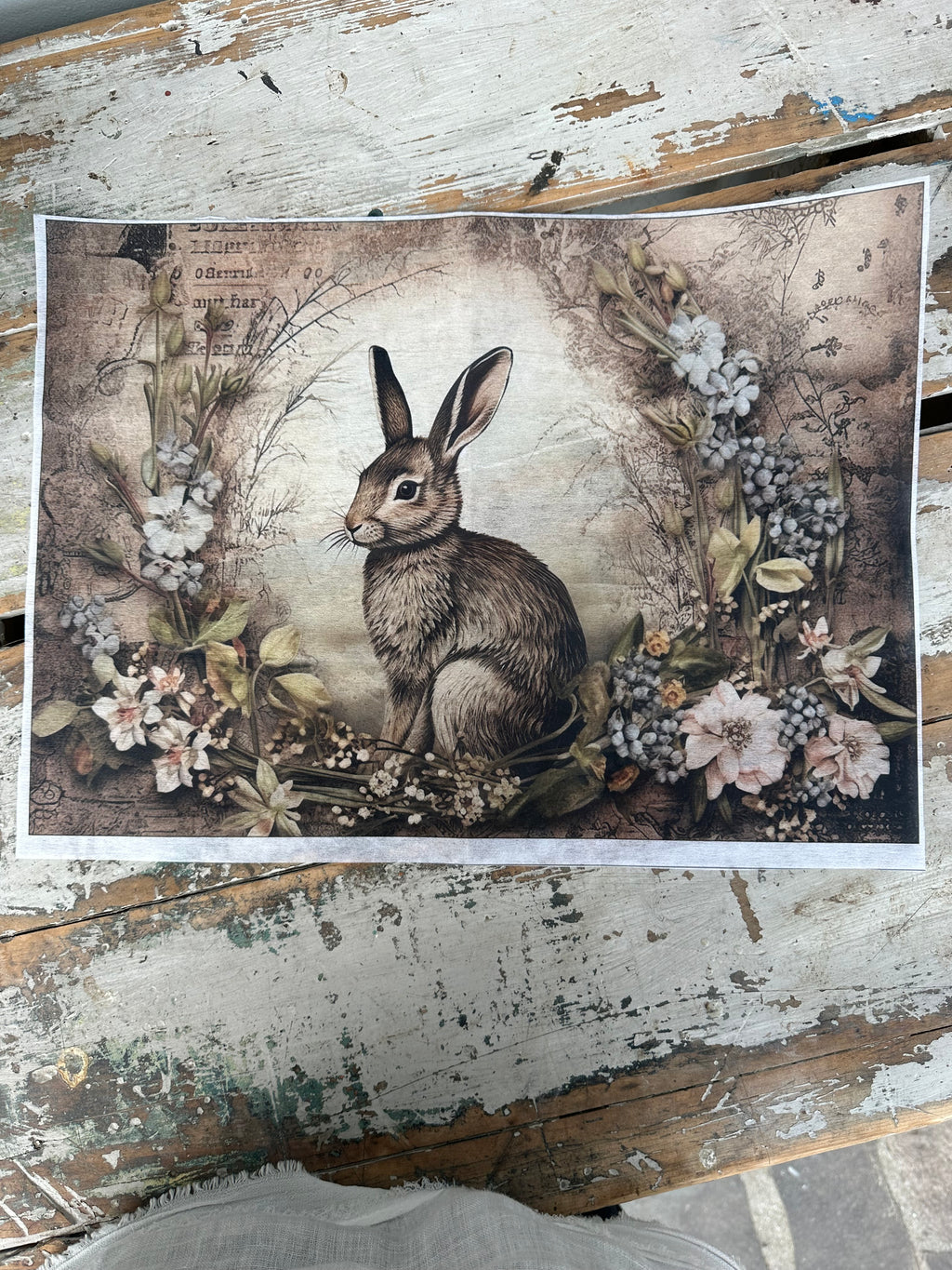 Bunny in Neutral Wreath Paper for Decoupage A3
