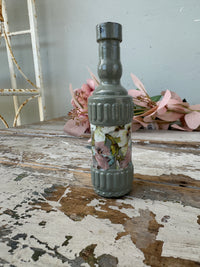 Painted glass bottle Newell w Pansies