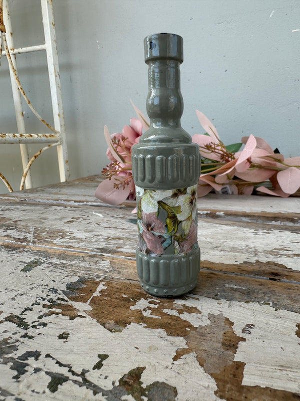 Painted glass bottle Newell w Pansies