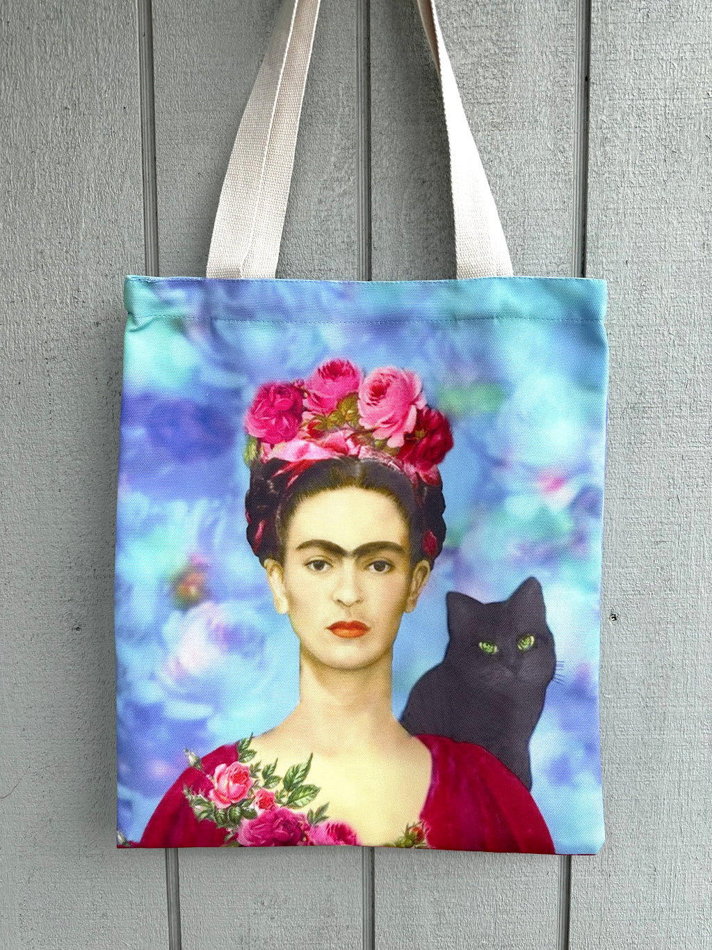 Frida Tote Bag Pastel Blues & Black cat I The Villa Collection