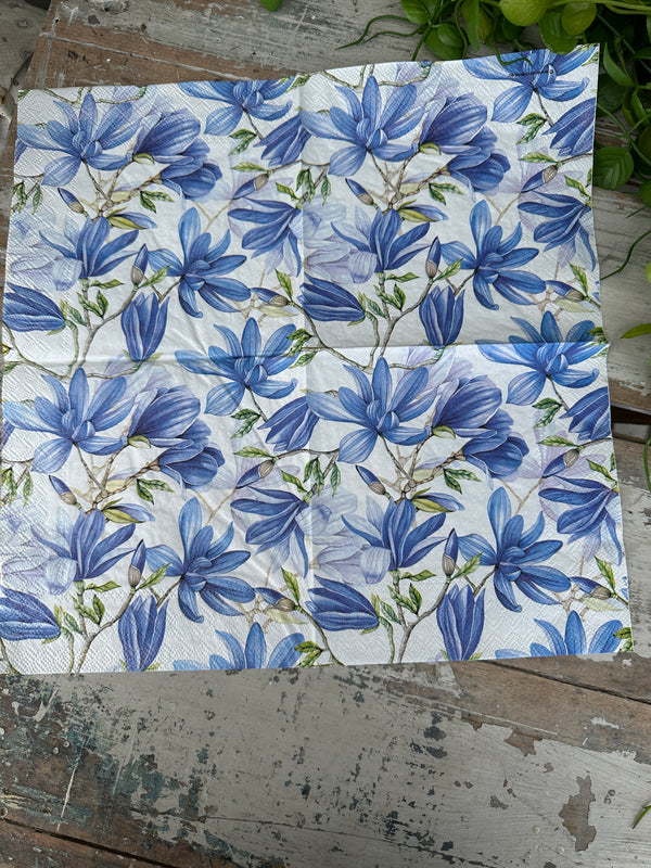 Blue Magnolia Napkin for Decoupage