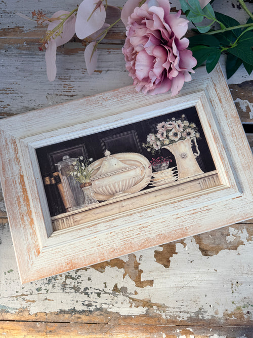 French look framed picture with ceramic urn