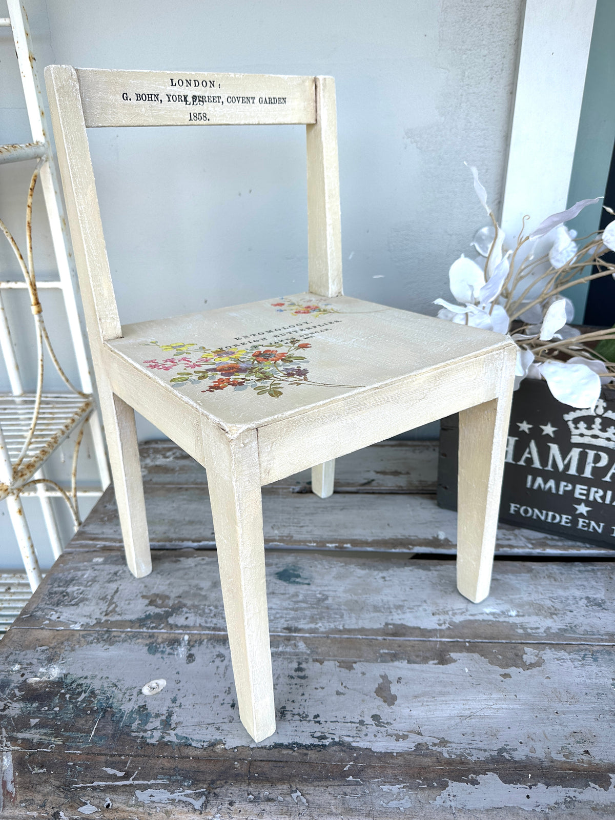 Small Cream chair with transfers for decor