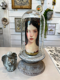 Rustic Base Tall Cloche glass dome