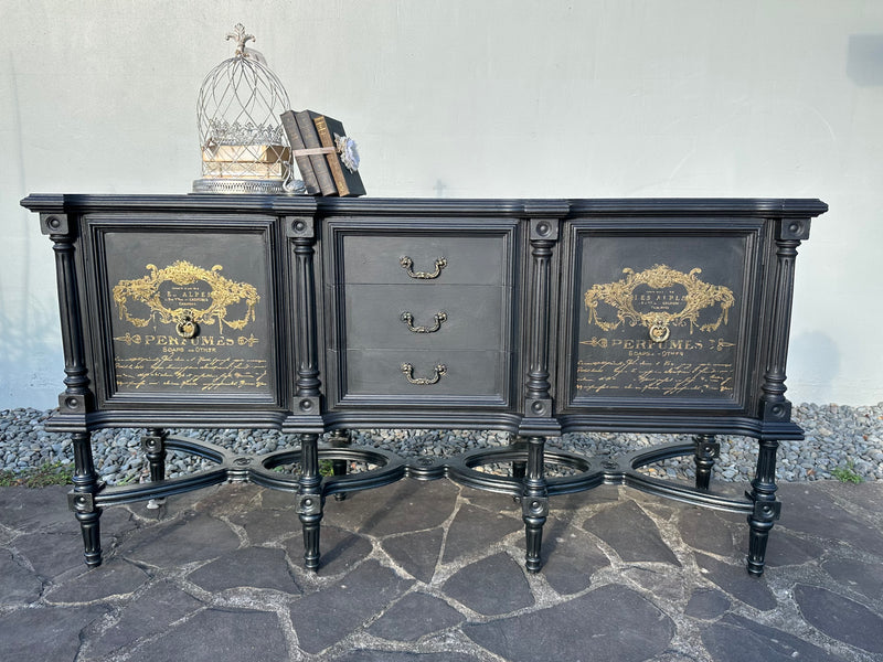 Rustic Glam Sideboard in Carbon Black & Gold