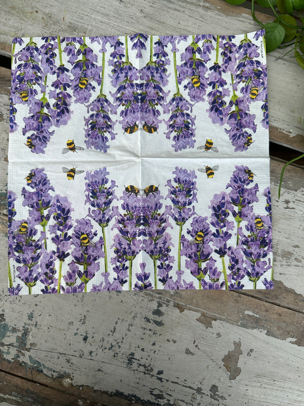 Bees & Lavender Napkin for Decoupage