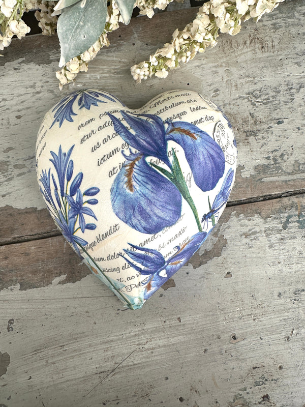Blue Iris & Dragonfly Ceramic Heart