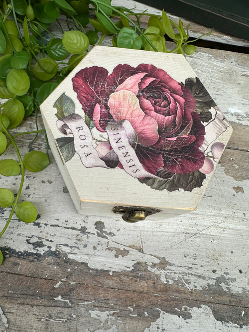 Hex wooden box with Clementine transfer