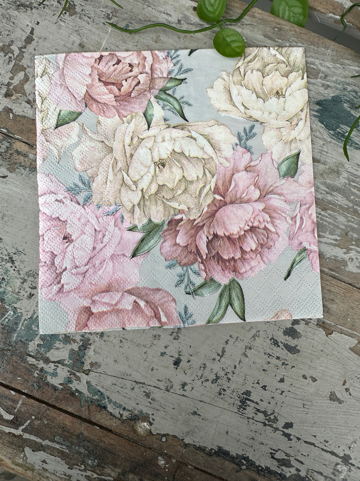 Peonies on light Grey Napkin for Decoupage