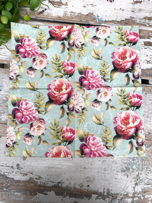 Peonies composition Green Napkin for Decoupage