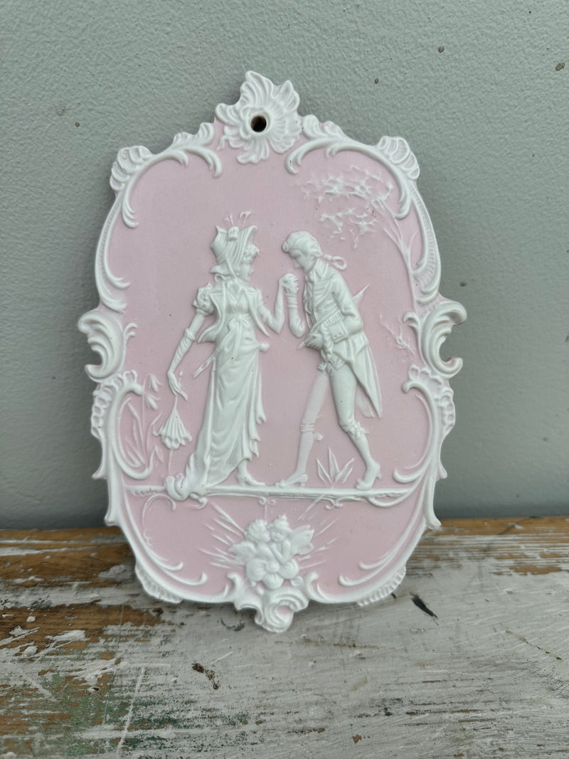 Victorian Lover Pink Plaque Right Hand- like Wedgewood Jasperware