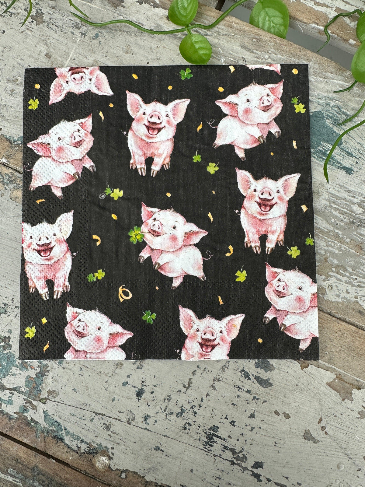 Piggies on Black Napkin for Decoupage