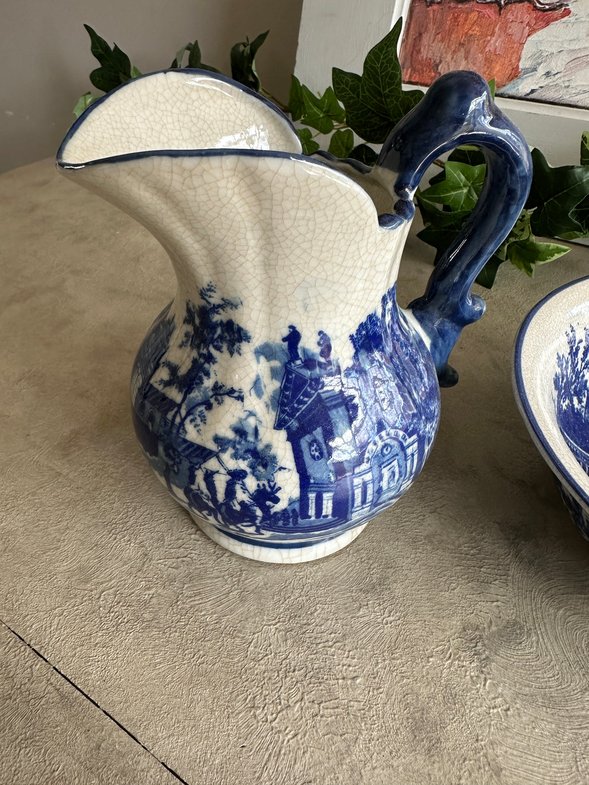 Crackled Blue  & White wash jug and bowl COLLECT only