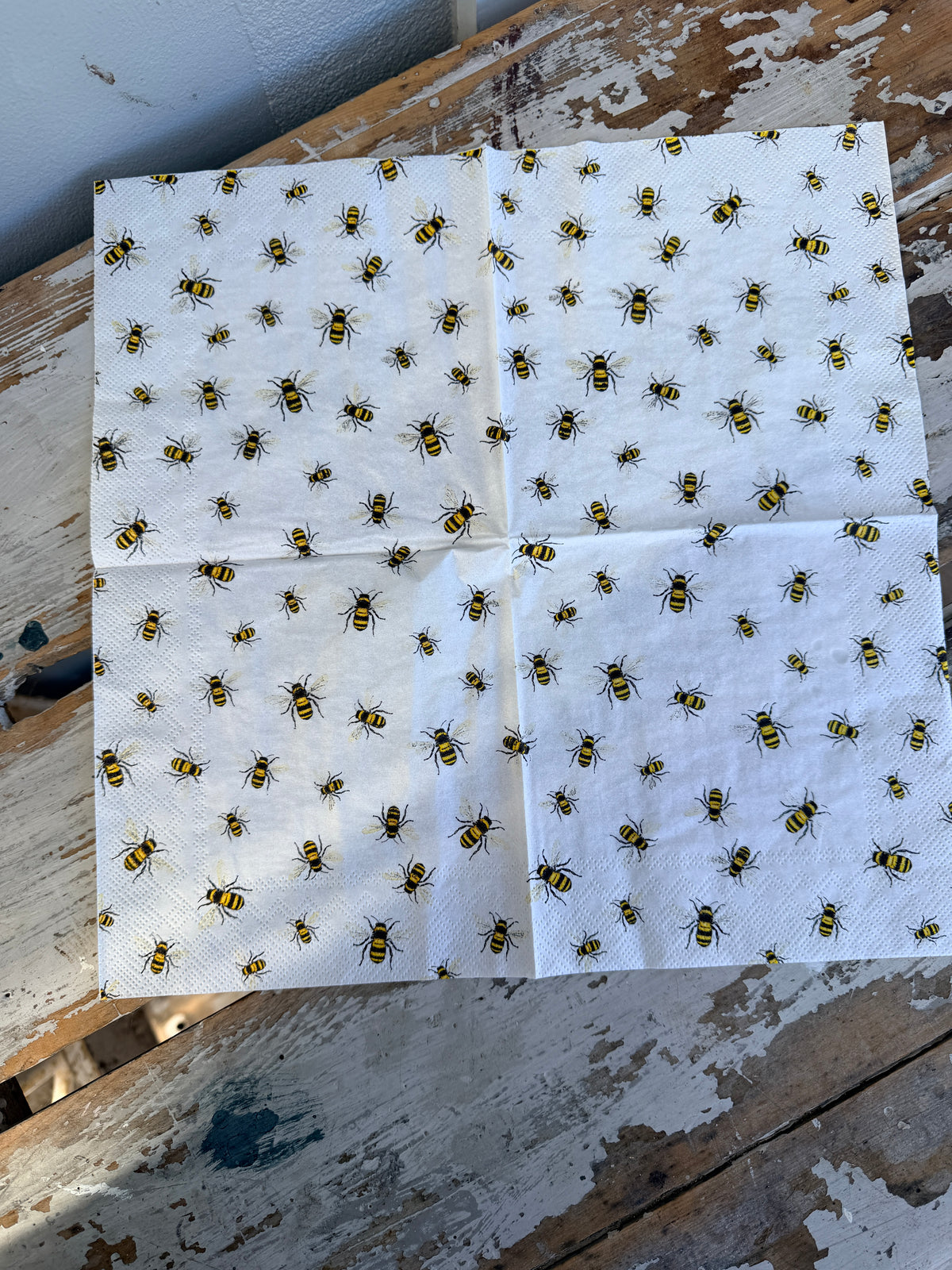 Lovely White Bees Napkin for Decoupage
