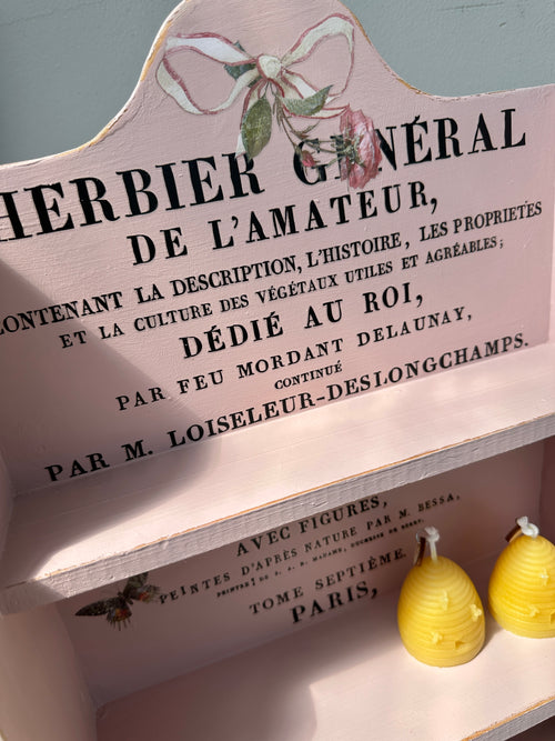 Pink shelf unit with IOD transfers