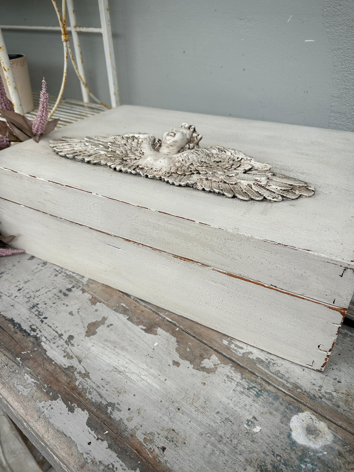 Angelic large Box chippy milk painted COLLECT OR GET COURIER QUOTE