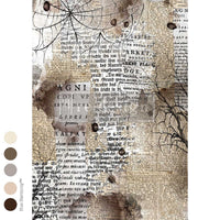 A vintage-style collage print featuring antique book text, tree branches, and distressed brown overlays,Mystical Creations A1 Decoupage Fiber Paper 1 sheet