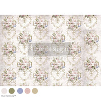 A repeating vintage damask floral wallpaper pattern in soft blush pink, sage green, and muted gold on a warm off-white background, Victorian Tea Room A1 Decoupage Fiber Paper 1 sheet