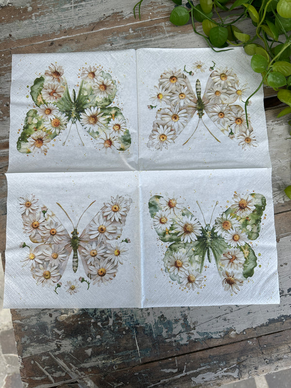 Green & White Papilion Napkin for Decoupage