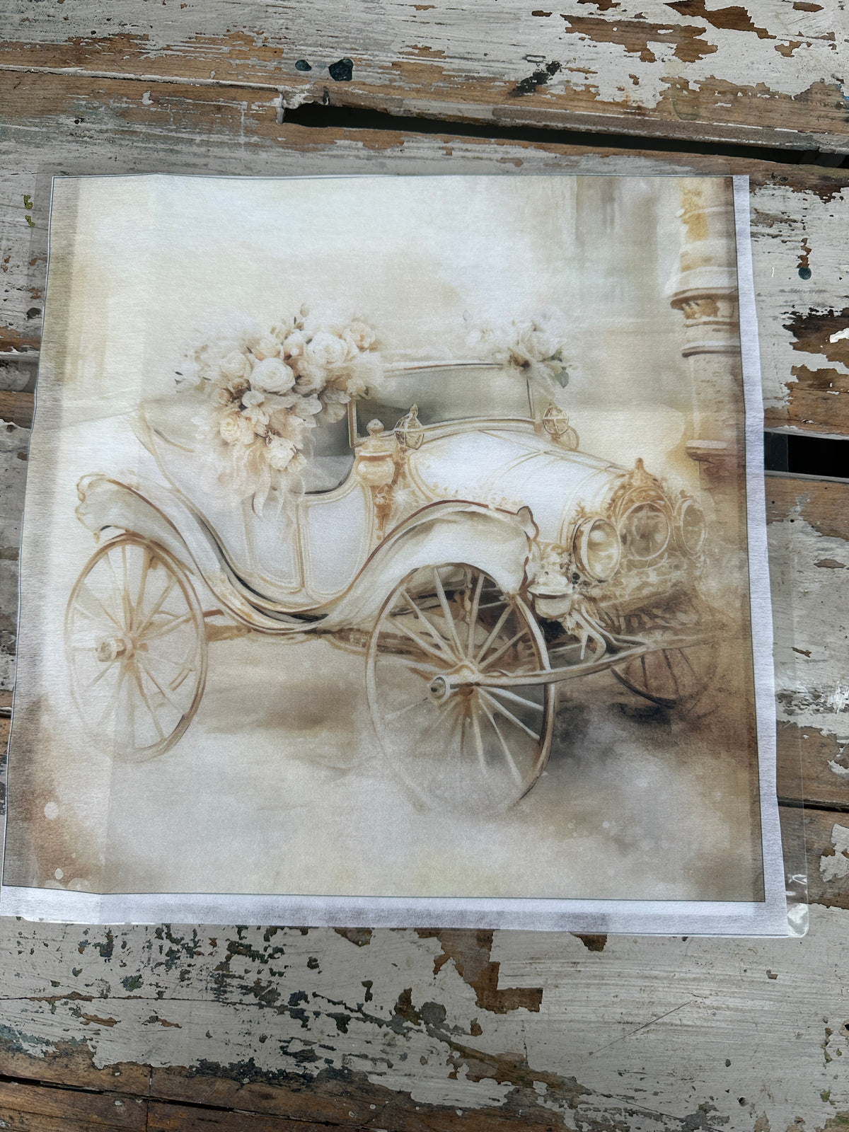 White & Gold Vintage Car Square Paper for Decoupage