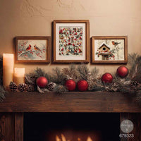 Two Christmas-themed designs featuring birds and nature elements on a white background. Feathered Elegance Christmas A3 Fiber Decoupage Paper 2 sheet redesign with Prima christmas