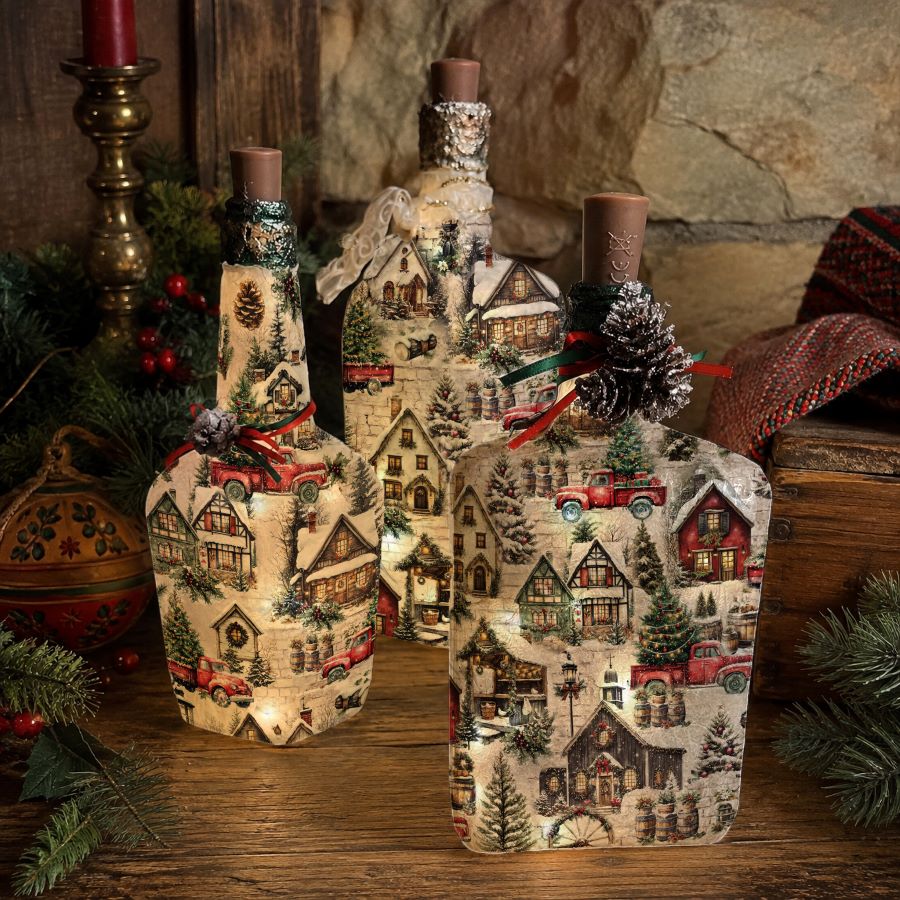 Snowy Village Charm A3 Fiber Decoupage Paper 2 sheet