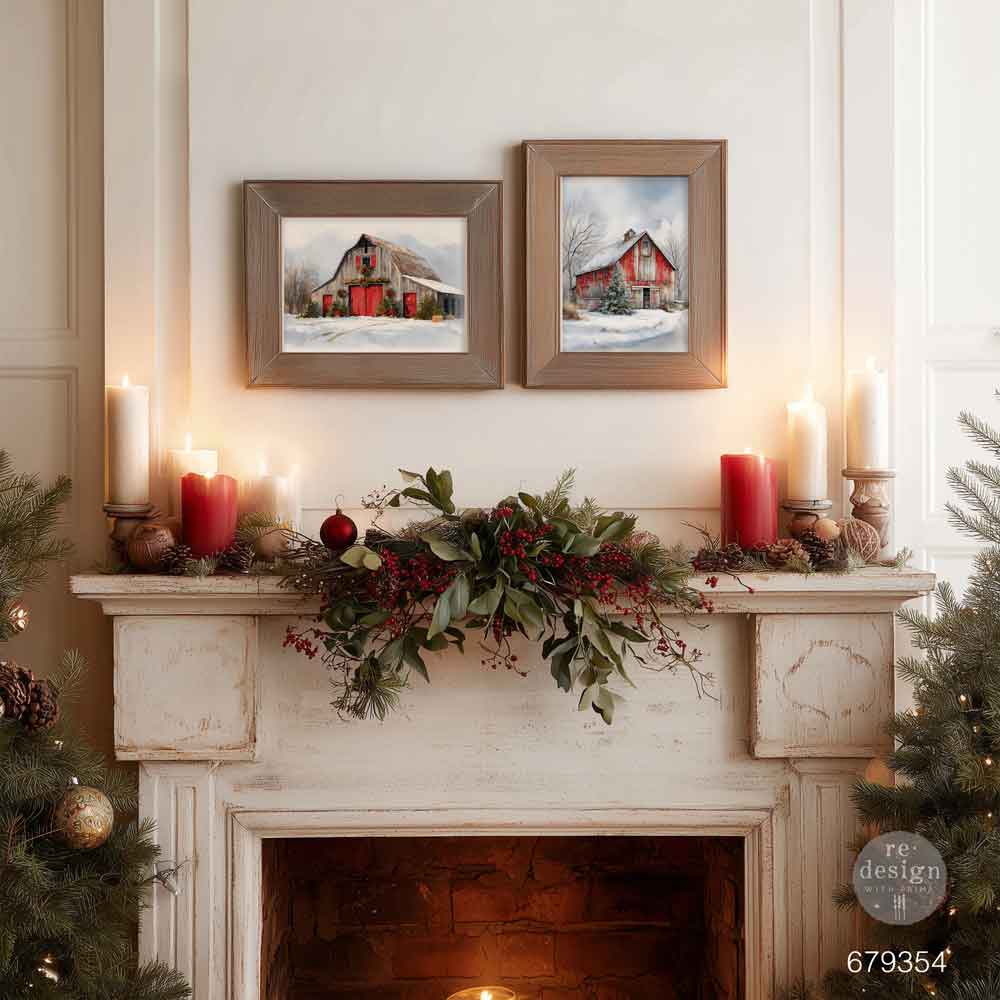 Snowy Village Charm A3 Fiber Decoupage Paper 2 sheet
