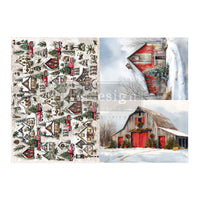 Snowy Village Charm A3 Fiber Decoupage Paper 2 sheet