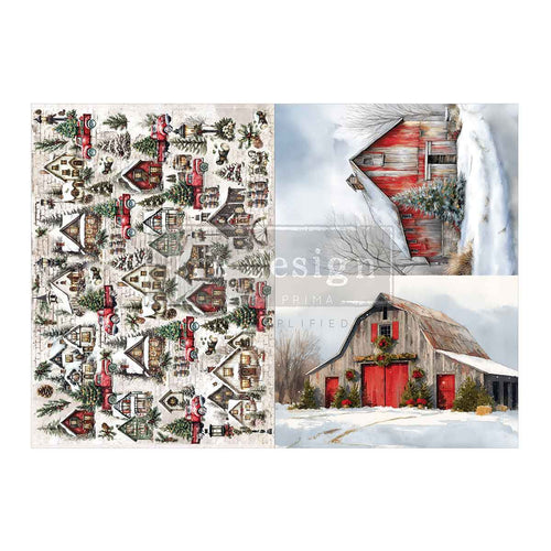 Snowy Village Charm A3 Fiber Decoupage Paper 2 sheet