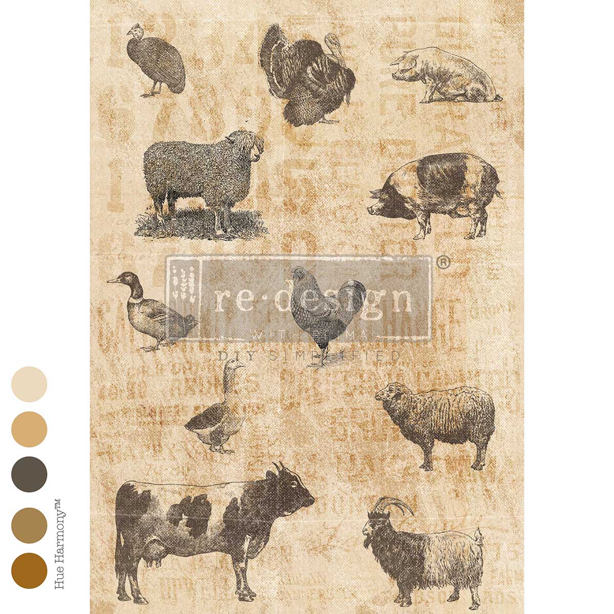 Barnyard Sketches A3 Fiber Decoupage Paper 1 sheet