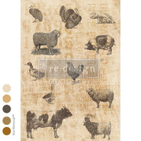 Barnyard Sketches A3 Fiber Decoupage Paper 1 sheet