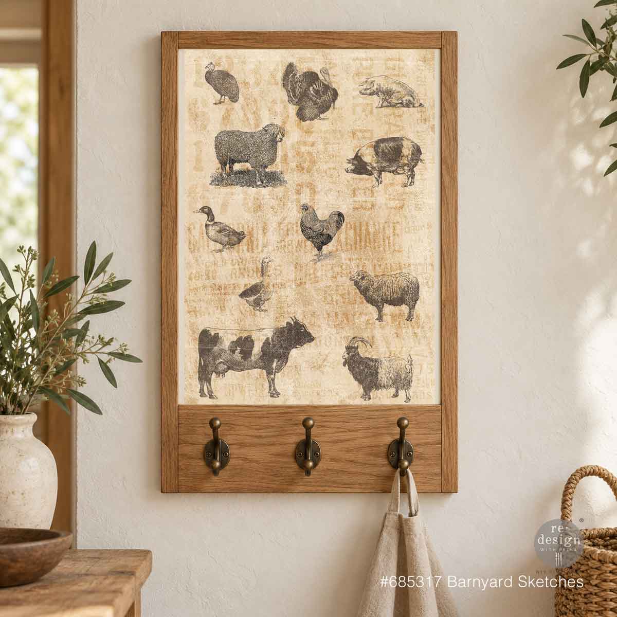Barnyard Sketches A3 Fiber Decoupage Paper 1 sheet
