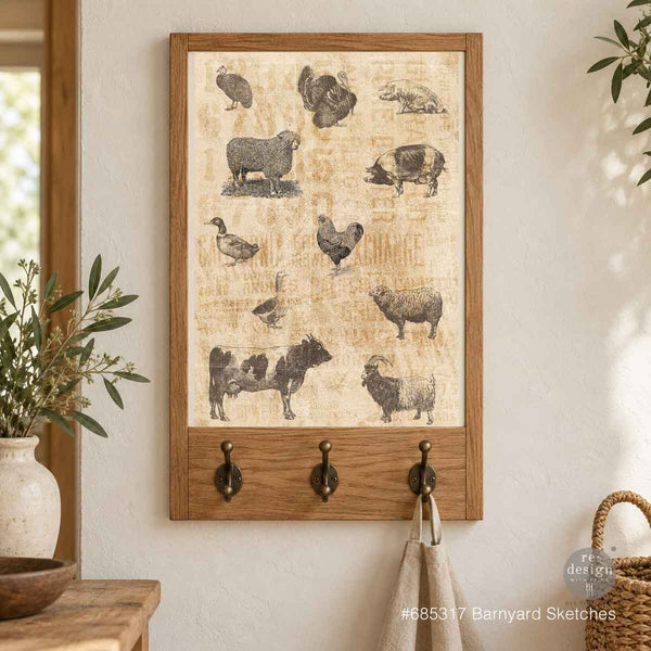 Barnyard Sketches A3 Fiber Decoupage Paper 1 sheet
