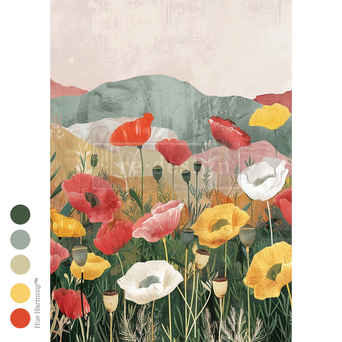 Impressions of Poppies A3 Fiber Decoupage Paper 1 sheet