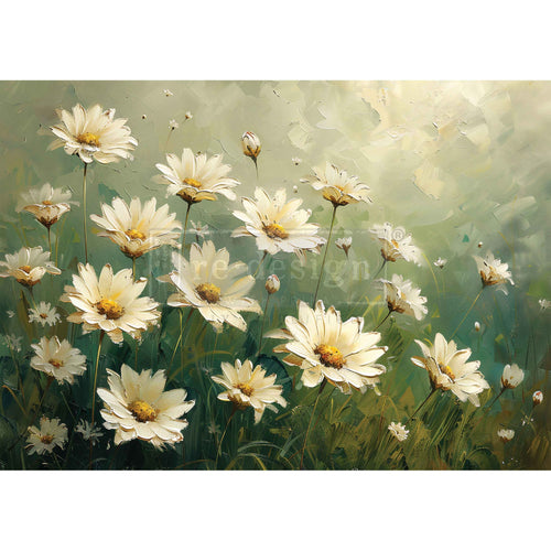 Painting of white flowers with a soft, blurred background Whispering Daisies A3 Fiber Decoupage Paper 1 sheet