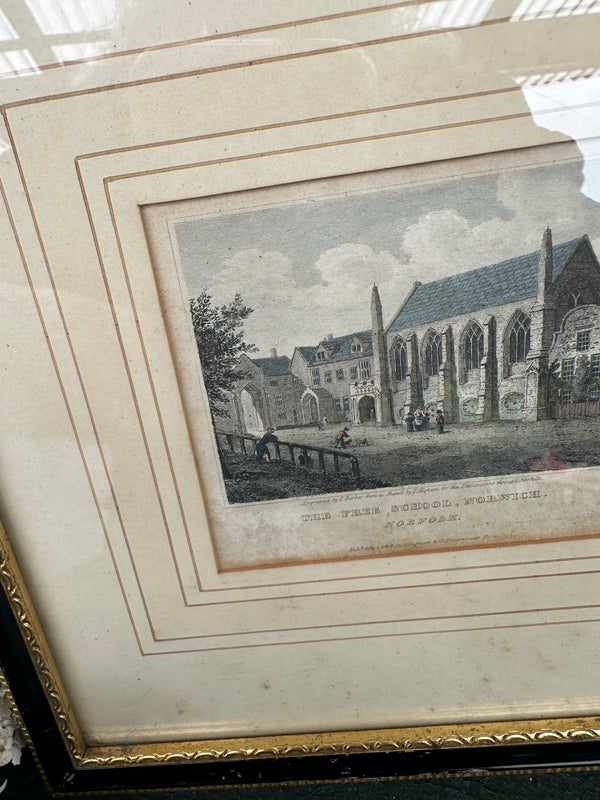 Vintage Engraving The Free School, Norwich circa 1900's