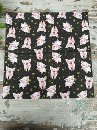 Piggies on Black Napkin for Decoupage