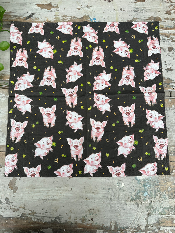 Piggies on Black Napkin for Decoupage