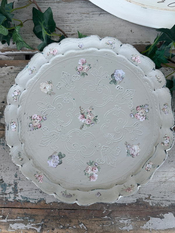 Shabby Chic Parisian Grey round Tray