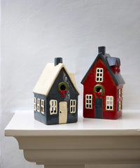 French Country Alsace Tea Light Cottage Navy with Wreath