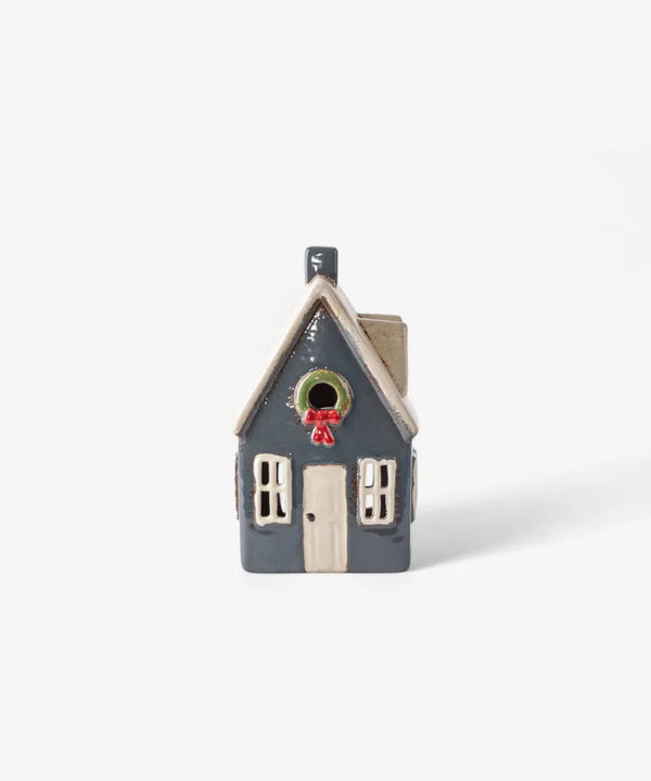 French Country Alsace Tea Light Cottage Navy with Wreath