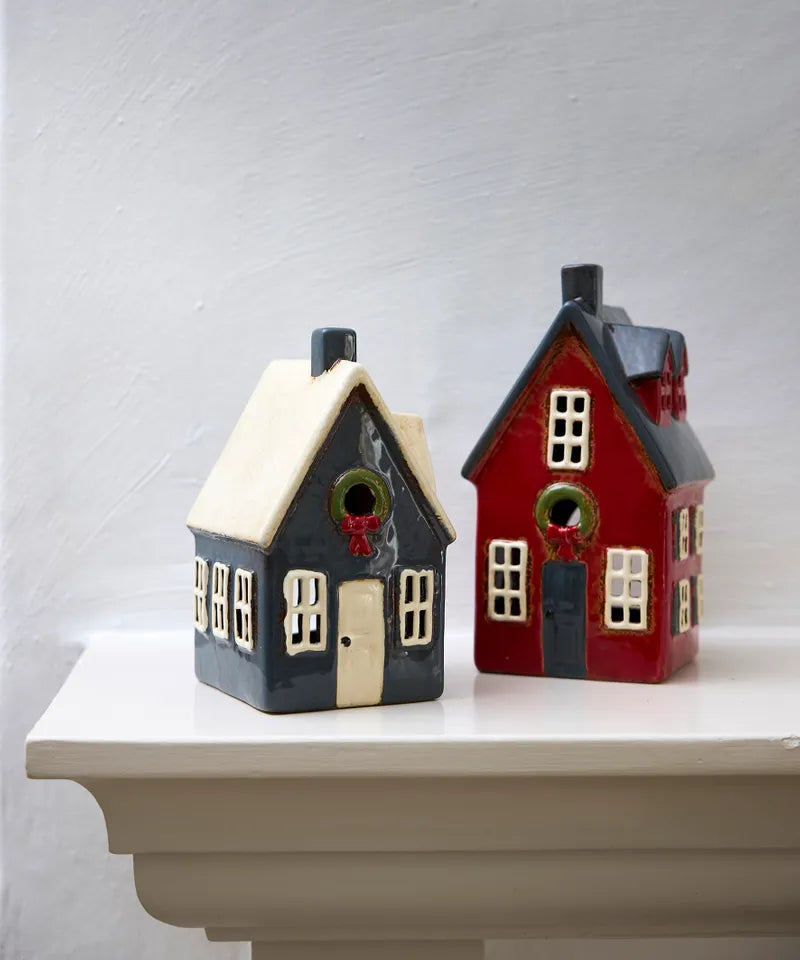 French Country Alsace Tea Light Cottage Red with Wreath
