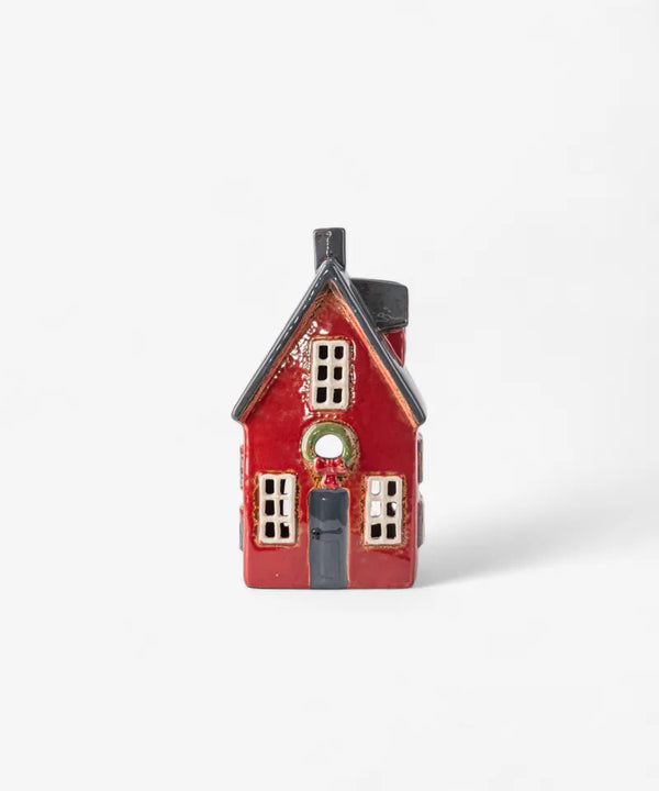 French Country Alsace Tea Light Cottage Red with Wreath ya 064