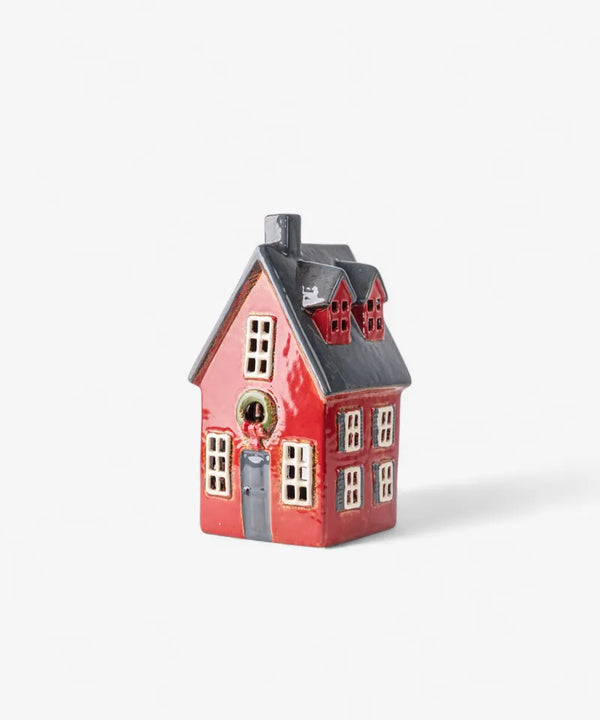 French Country Alsace Tea Light Cottage Red with Wreath