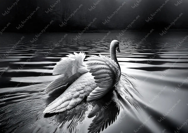 Black and white swan swimming on water with ripples Swan Away Mulberry Decoupage Paper